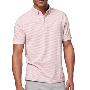 Faherty Short Sleeve Movement Polo Shirt in Rose Stripe